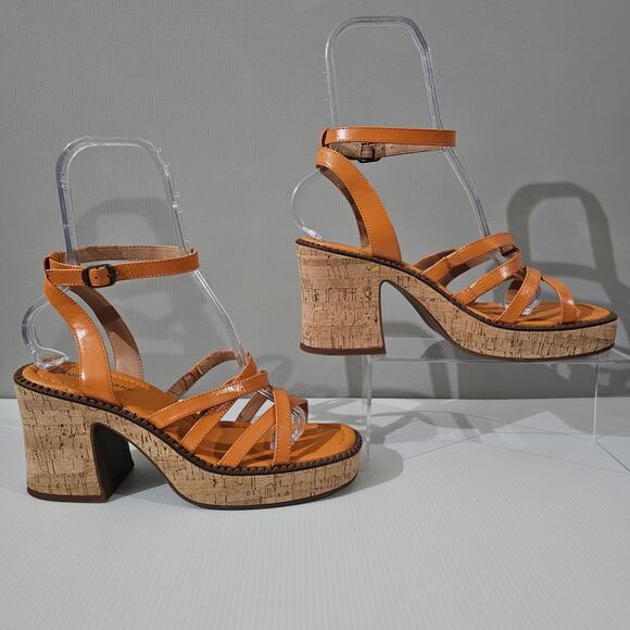 Lucky Brand Taiza Platform Sandal Womens 10 Orange Leather Cork Block Heel NEW - Picture 3 of 12